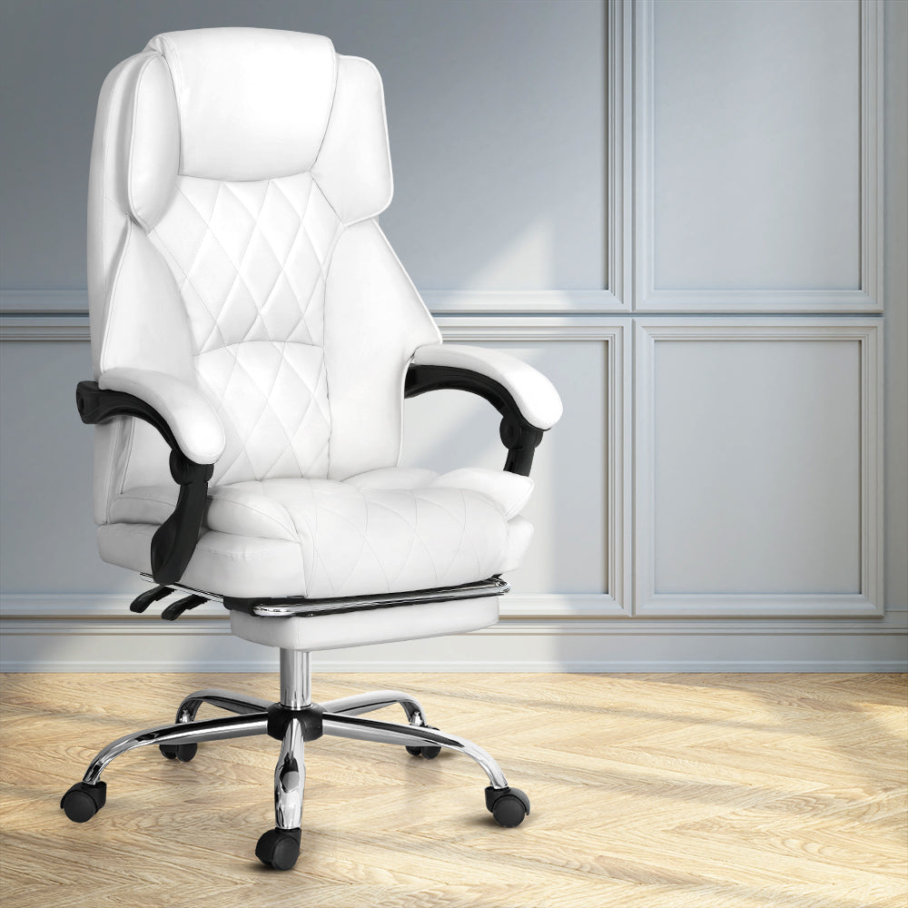 Artiss Executive Office Chair Leather Footrest White - Cosy Abode