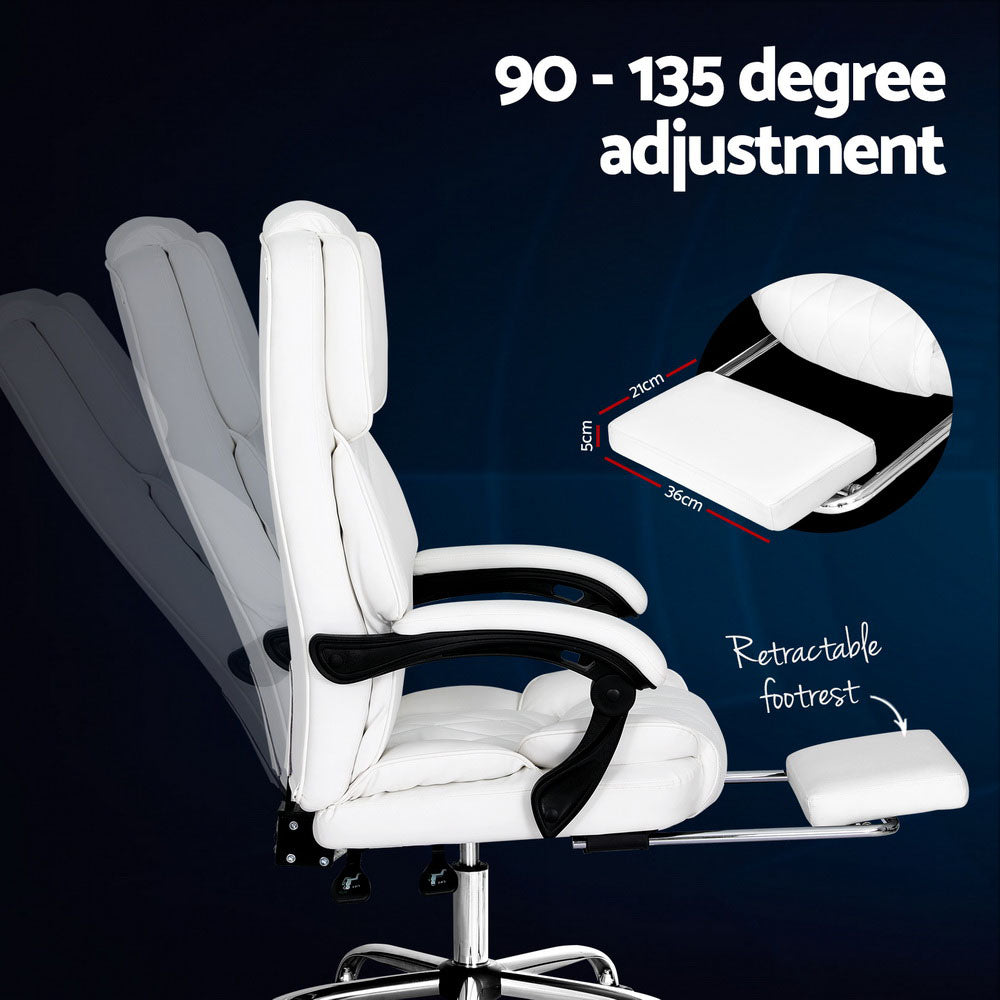 Artiss Executive Office Chair Leather Footrest White - Cosy Abode