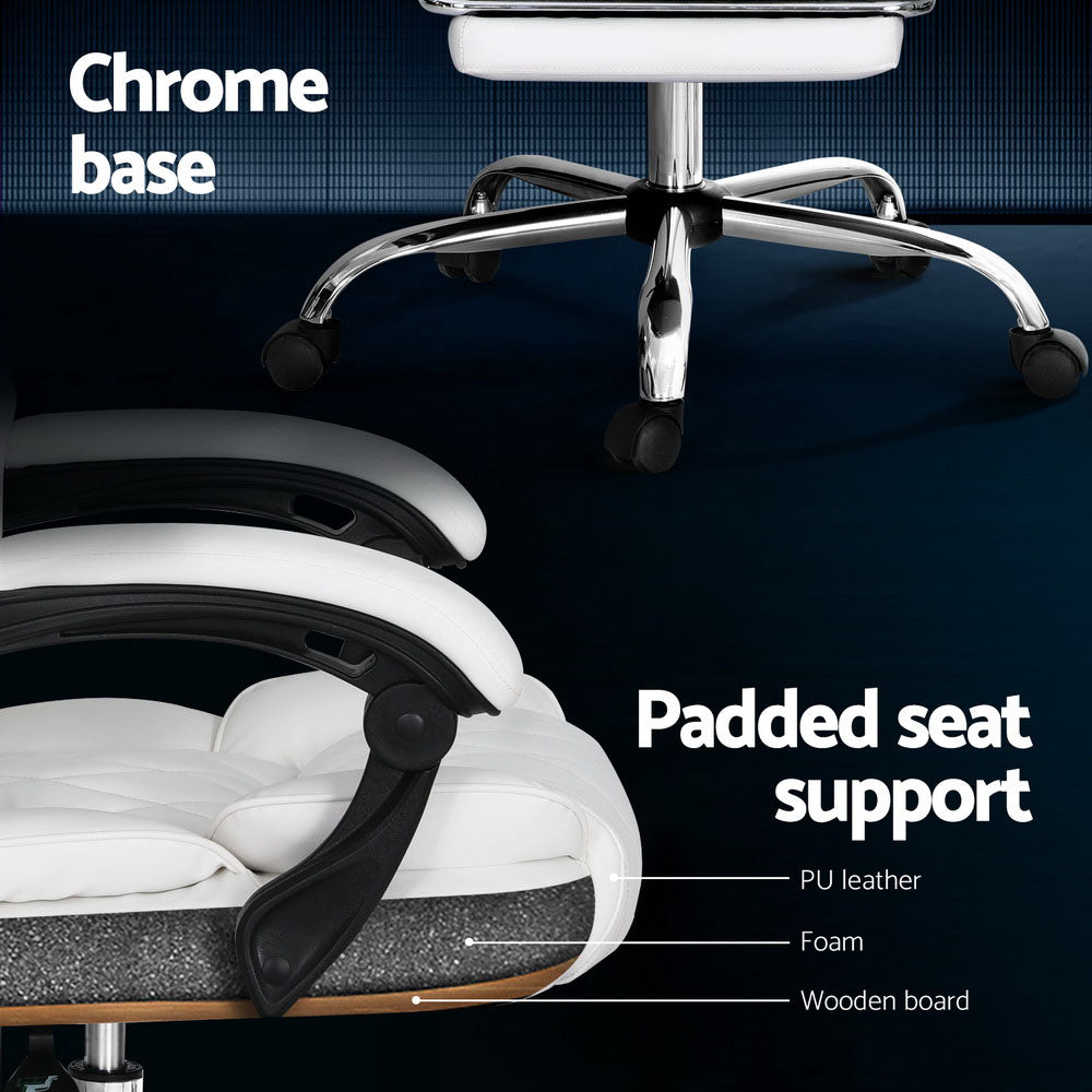 Artiss Executive Office Chair Leather Footrest White - Cosy Abode