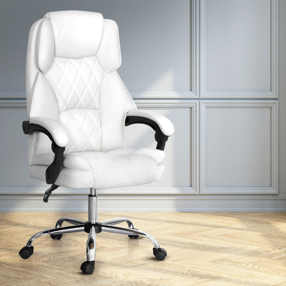 Artiss Executive Office Chair Leather Recliner White - Cosy Abode