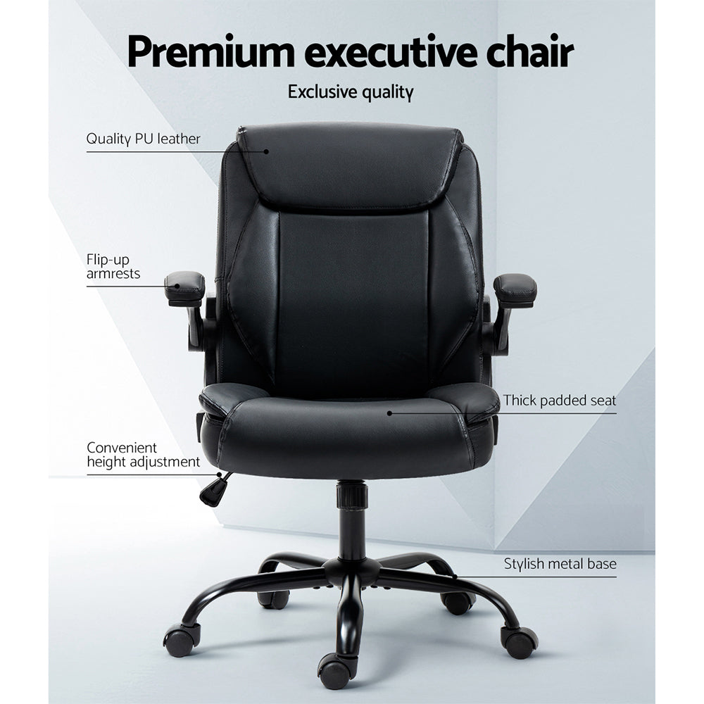 Artiss Executive Office Chair Mid Back Black - Cosy Abode