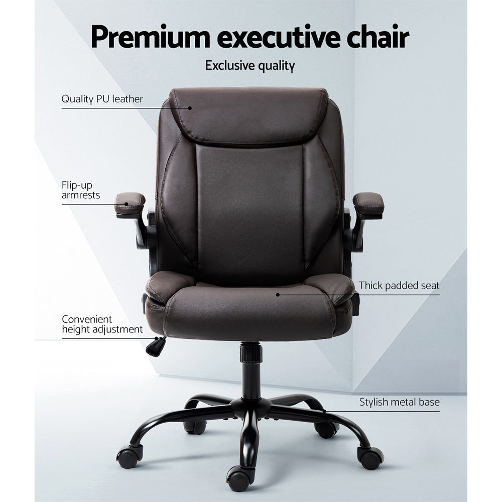 Artiss Executive Office Chair Mid Back Brown - Cosy Abode