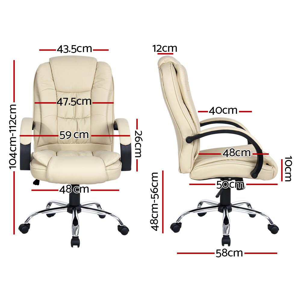 Artiss Executive Office Chair Leather Tilt Beige - Cosy Abode