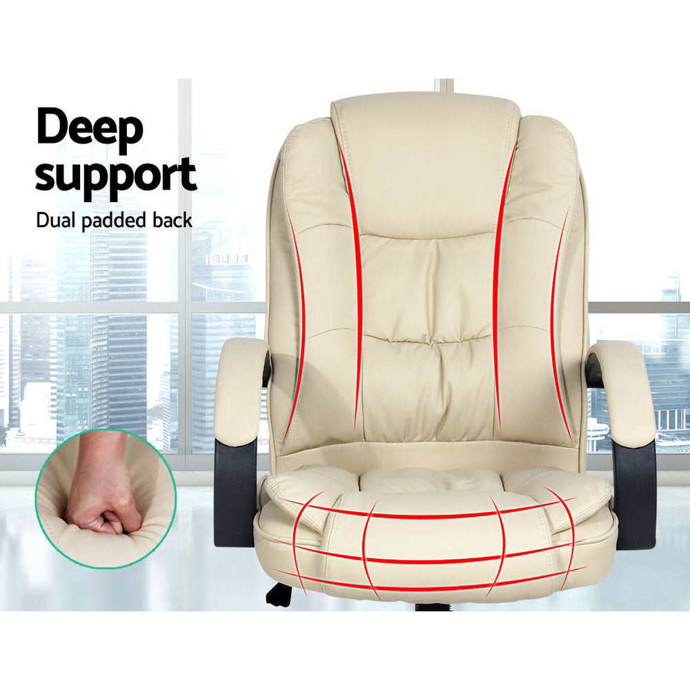 Artiss Executive Office Chair Leather Tilt Beige - Cosy Abode