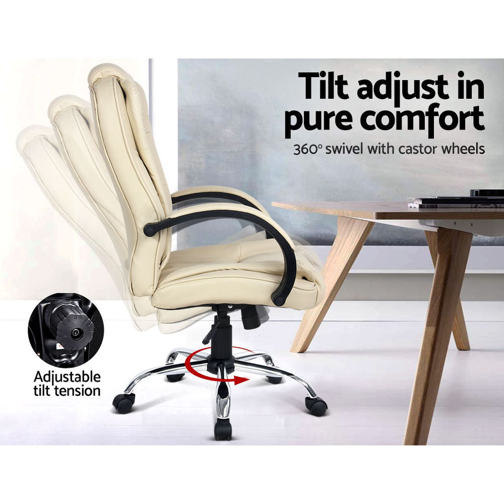 Artiss Executive Office Chair Leather Tilt Beige - Cosy Abode