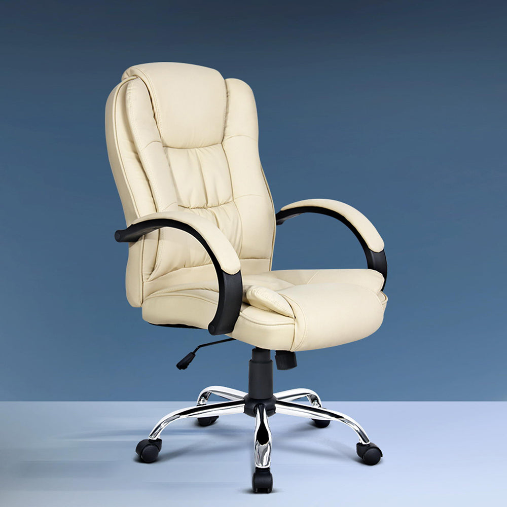 Artiss Executive Office Chair Leather Tilt Beige - Cosy Abode