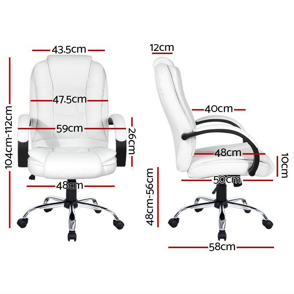 Artiss Executive Office Chair Leather Tilt White - Cosy Abode