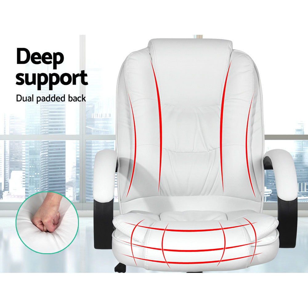 Artiss Executive Office Chair Leather Tilt White - Cosy Abode
