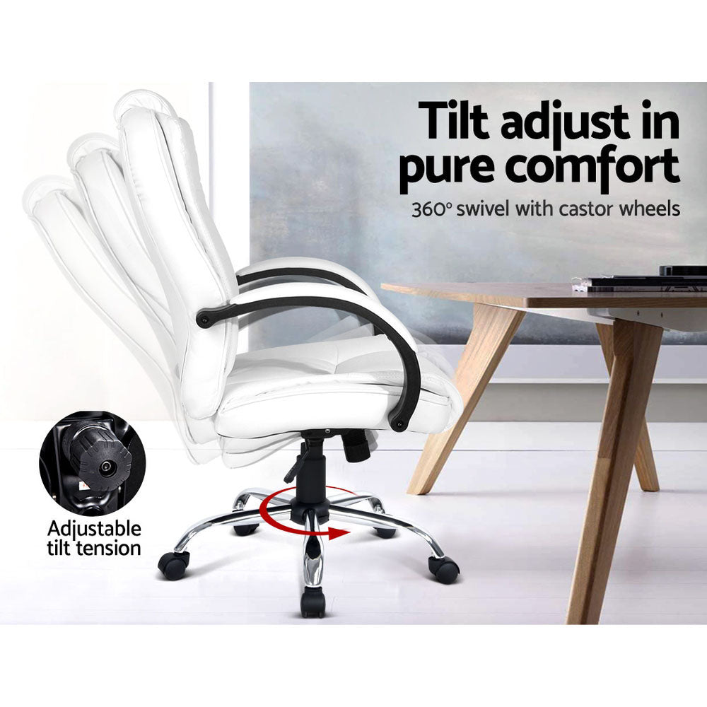 Artiss Executive Office Chair Leather Tilt White - Cosy Abode