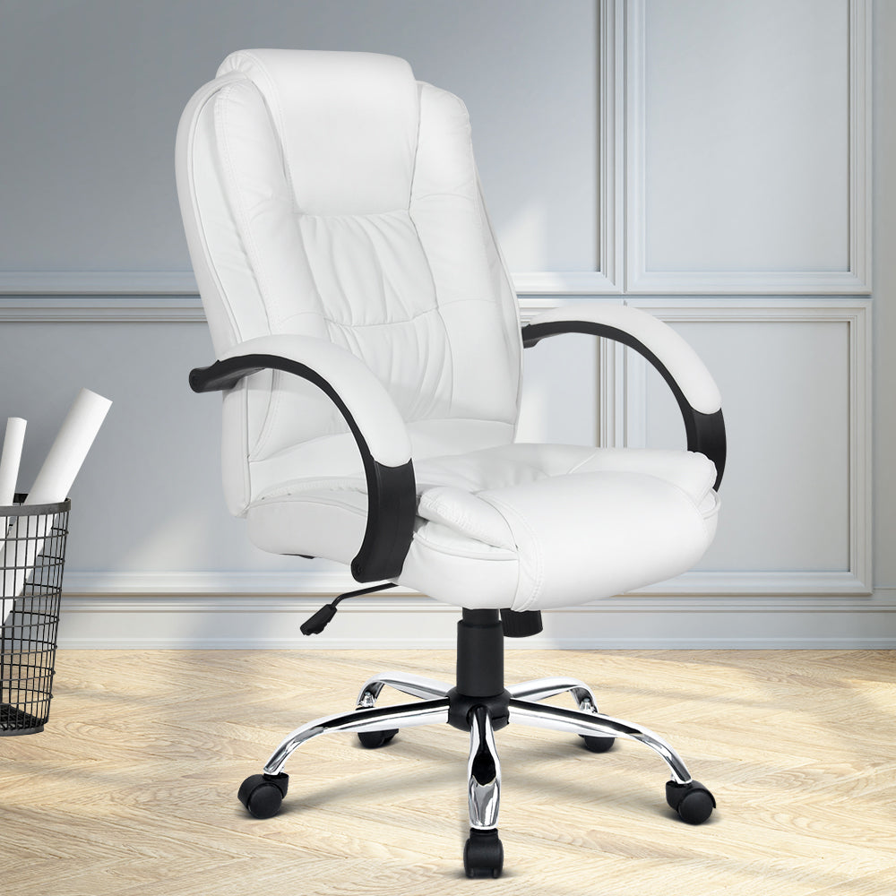 Artiss Executive Office Chair Leather Tilt White - Cosy Abode