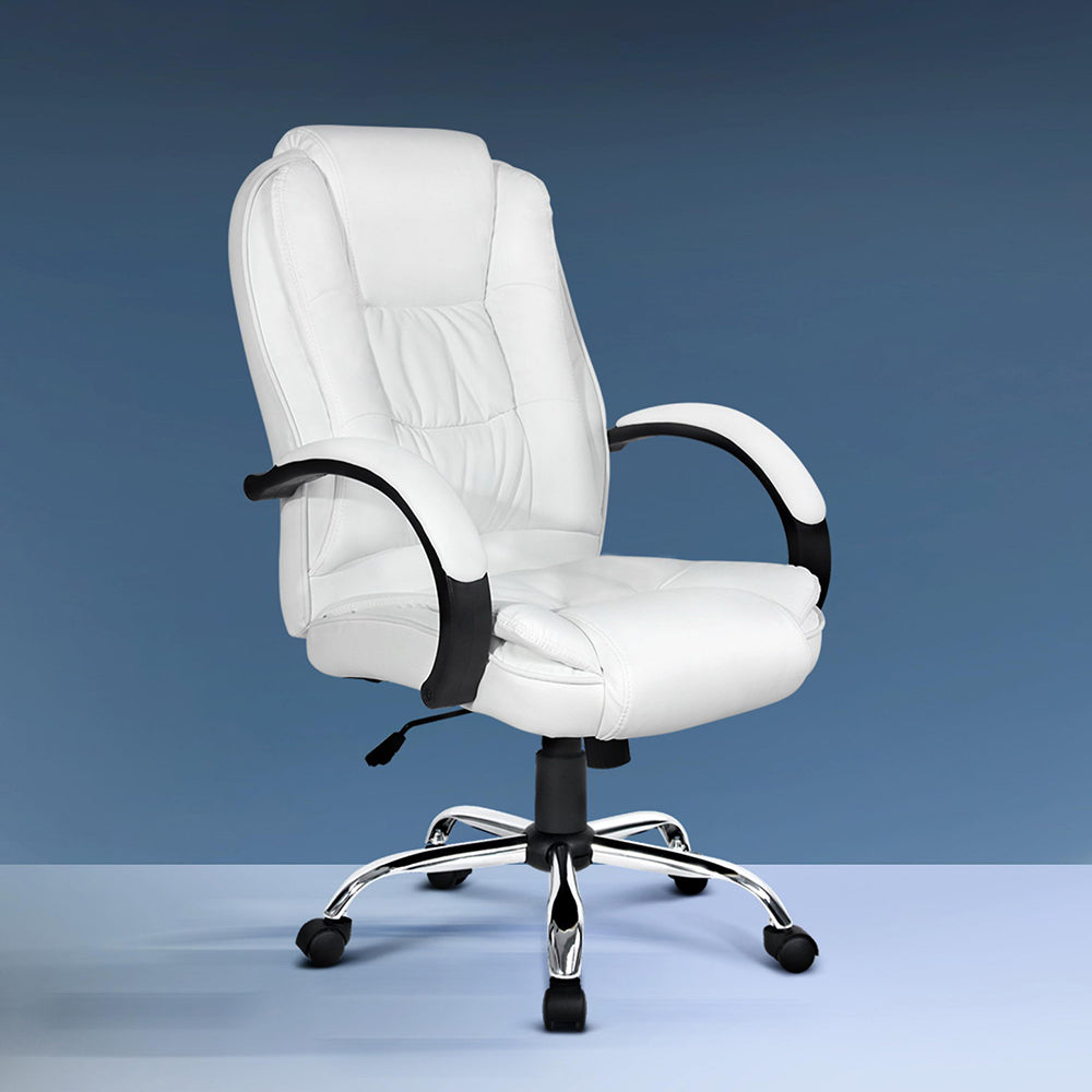 Artiss Executive Office Chair Leather Tilt White - Cosy Abode