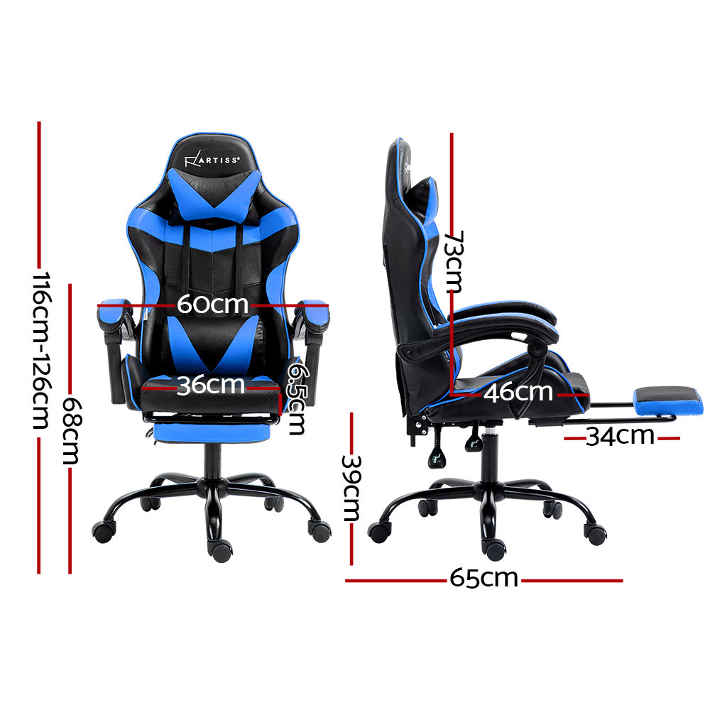Artiss Gaming Office Chair Recliner Footrest Blue - Cosy Abode