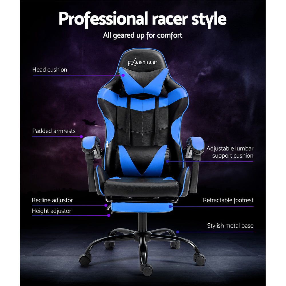 Artiss Gaming Office Chair Recliner Footrest Blue - Cosy Abode
