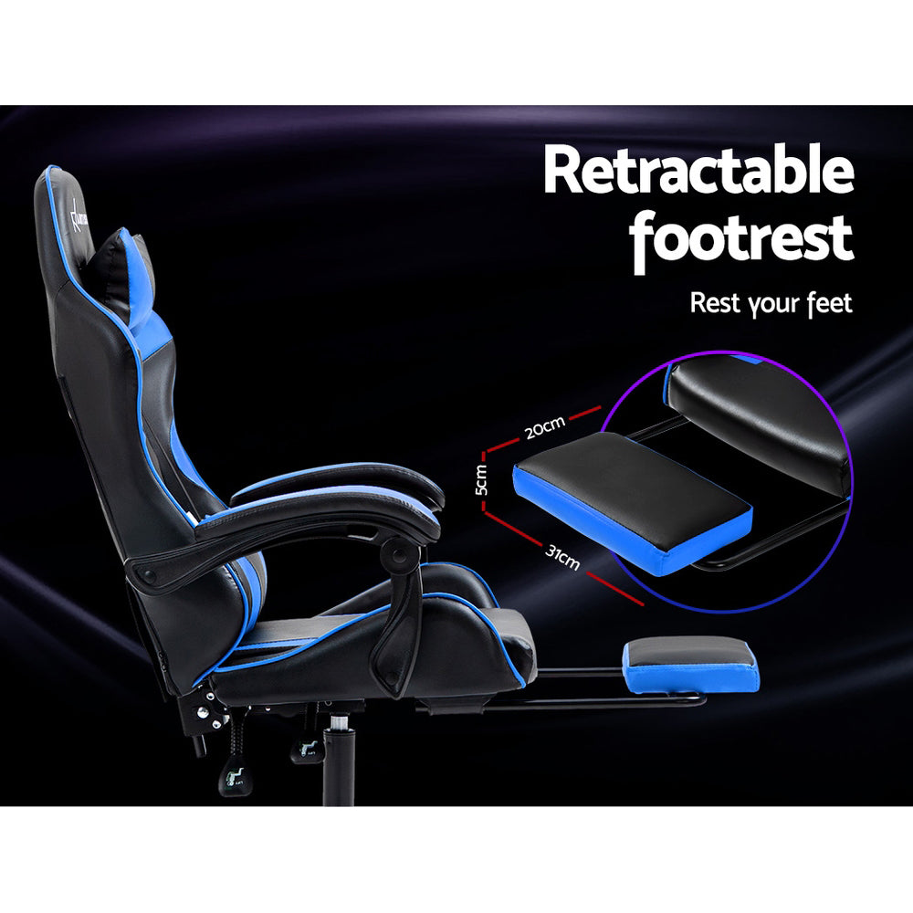 Artiss Gaming Office Chair Recliner Footrest Blue - Cosy Abode