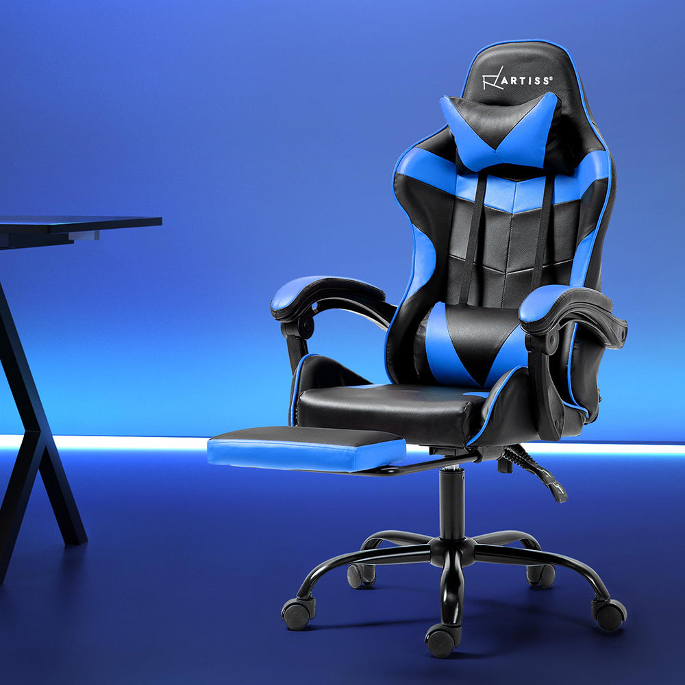 Artiss Gaming Office Chair Recliner Footrest Blue - Cosy Abode