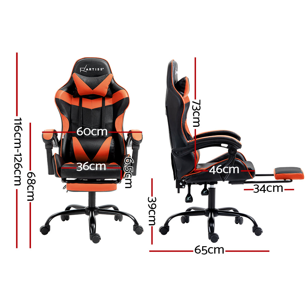 Artiss Gaming Office Chair Executive Computer Leather Chairs Footrest Orange - Cosy Abode