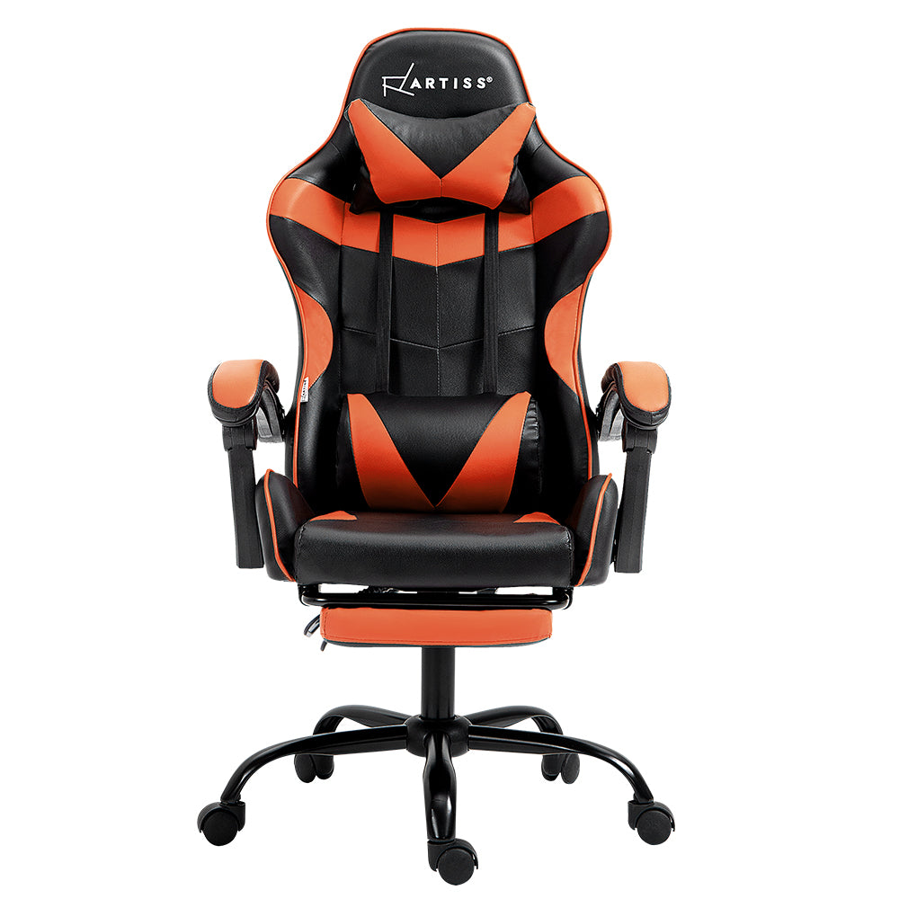 Artiss Gaming Office Chair Executive Computer Leather Chairs Footrest Orange - Cosy Abode
