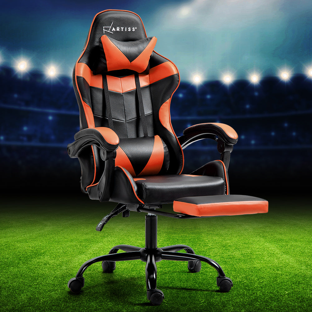 Artiss Gaming Office Chair Executive Computer Leather Chairs Footrest Orange - Cosy Abode