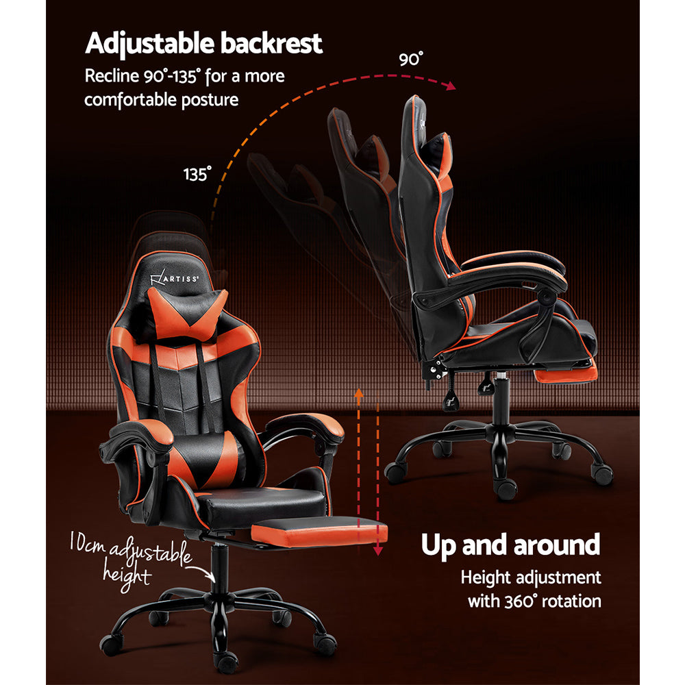 Artiss Gaming Office Chair Executive Computer Leather Chairs Footrest Orange - Cosy Abode