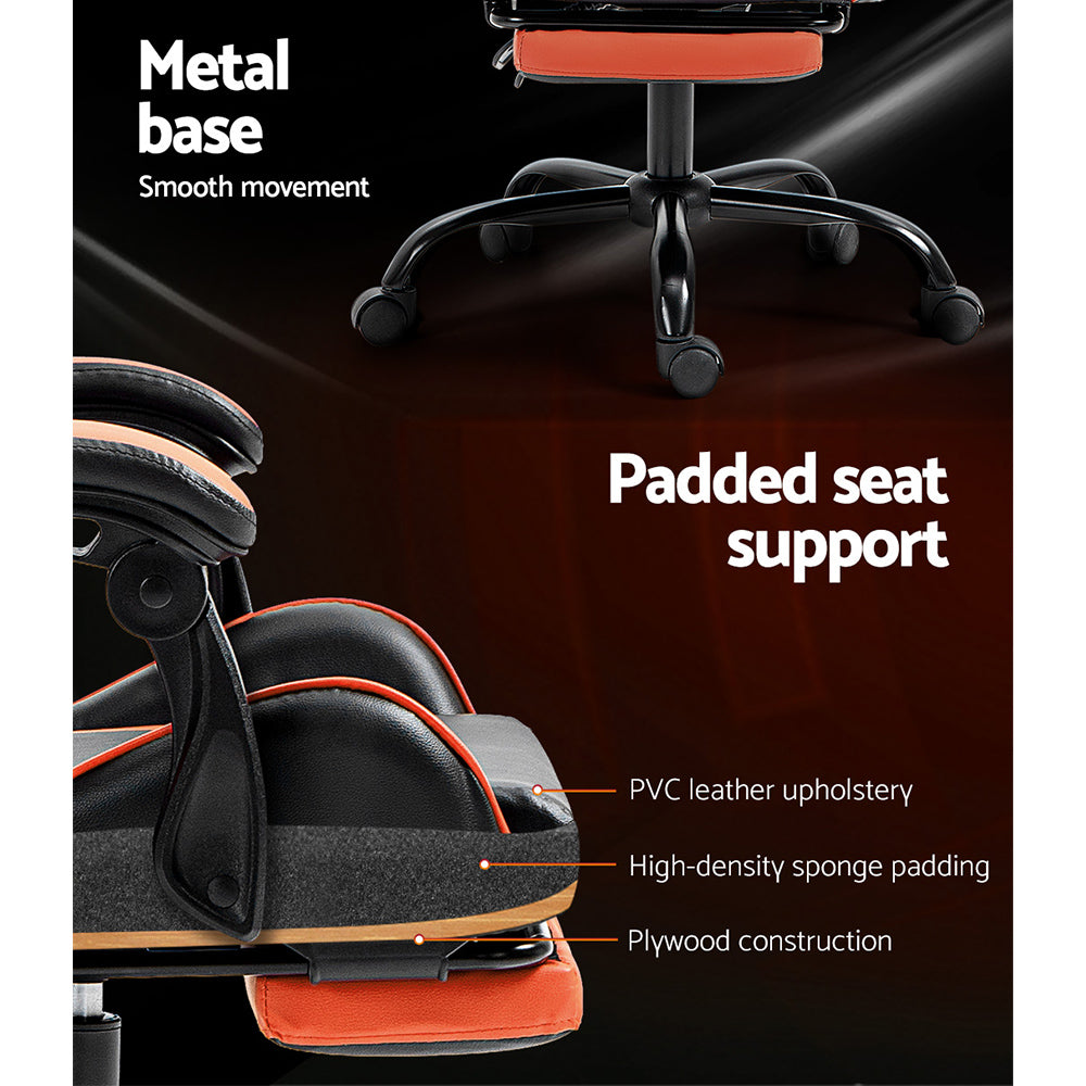 Artiss Gaming Office Chair Executive Computer Leather Chairs Footrest Orange - Cosy Abode