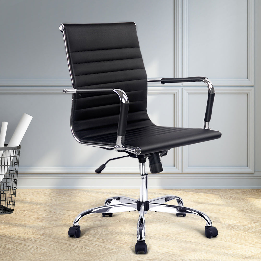 Artiss Office Chair Conference Chairs PU Leather Mid Back Black - Cosy Abode