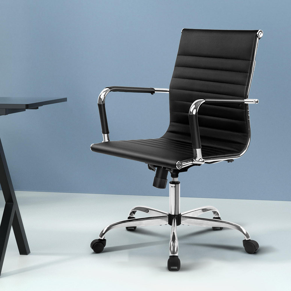 Artiss Office Chair Conference Chairs PU Leather Mid Back Black - Cosy Abode