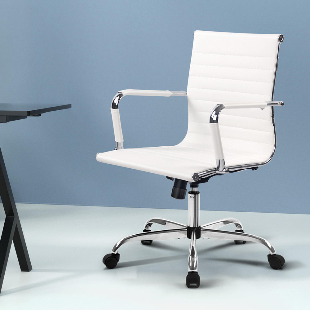 Artiss Office Chair Conference Chairs PU Leather Mid Back White - Cosy Abode
