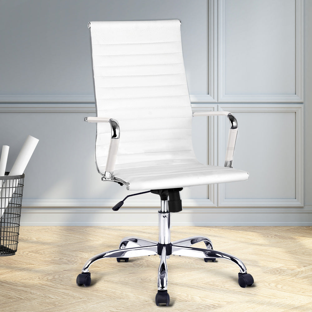 Artiss Office Chair Conference Chairs PU Leather High Back White - Cosy Abode