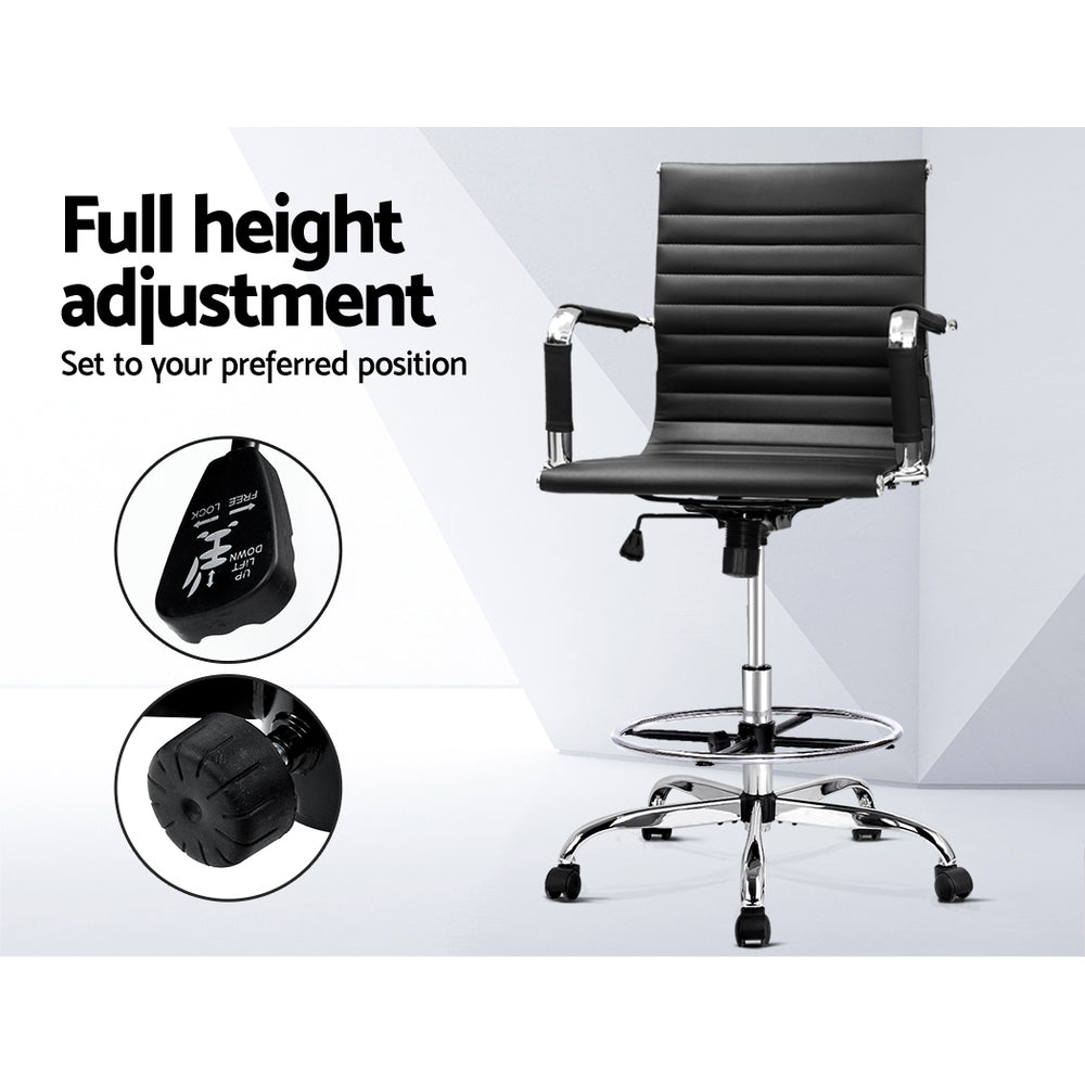Artiss Office Chair Drafting Stool Leather Chairs Black - Cosy Abode