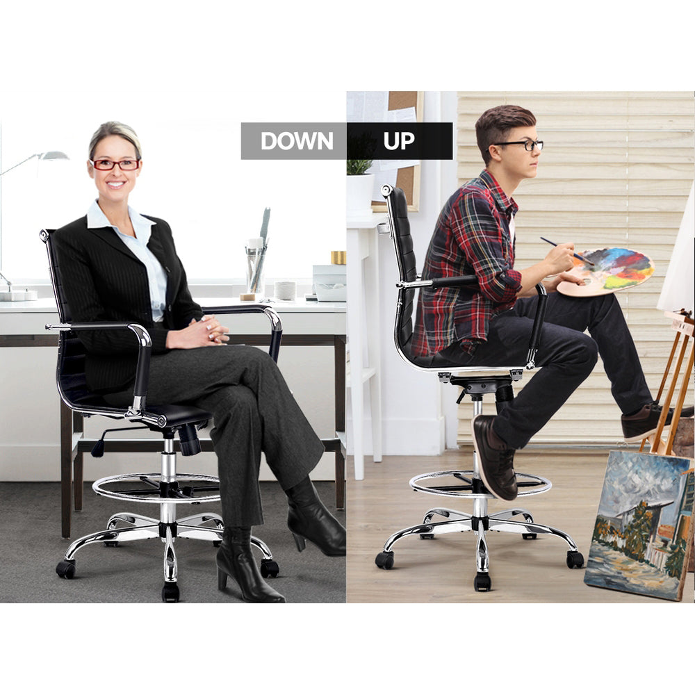 Artiss Office Chair Drafting Stool Leather Chairs Black - Cosy Abode