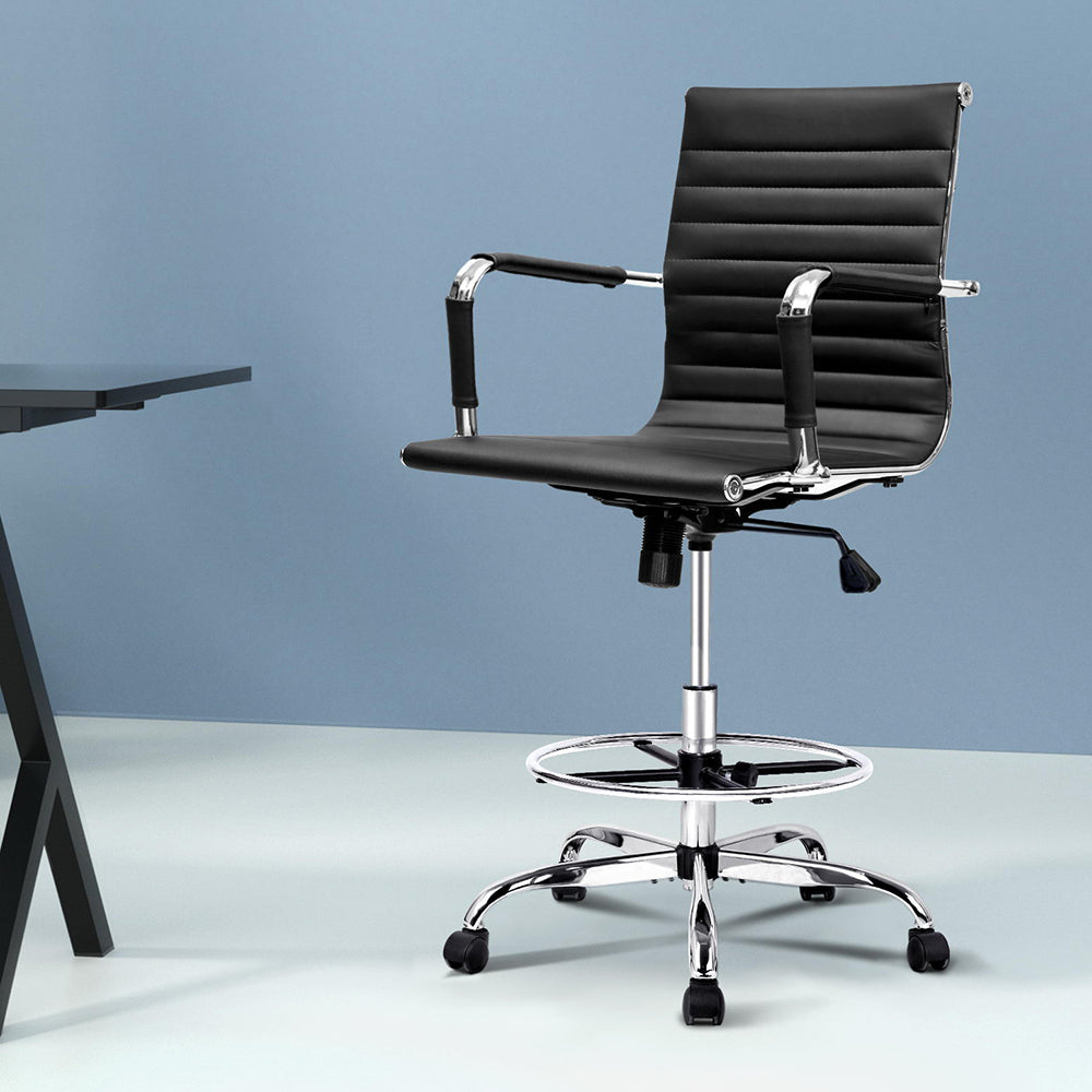 Artiss Office Chair Drafting Stool Leather Chairs Black - Cosy Abode