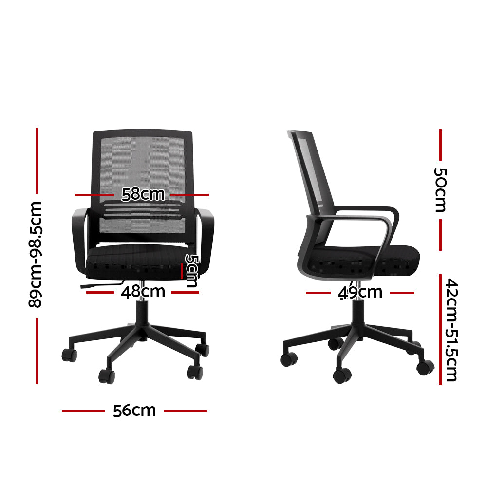 Artiss Mesh Office Chair Computer Gaming Desk Chairs Work Study Mid Back Black - Cosy Abode
