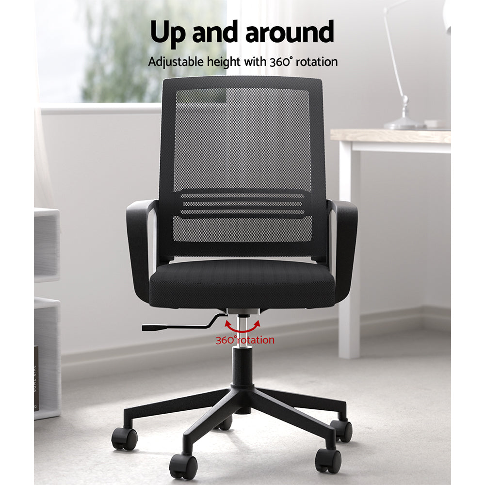 Artiss Mesh Office Chair Computer Gaming Desk Chairs Work Study Mid Back Black - Cosy Abode