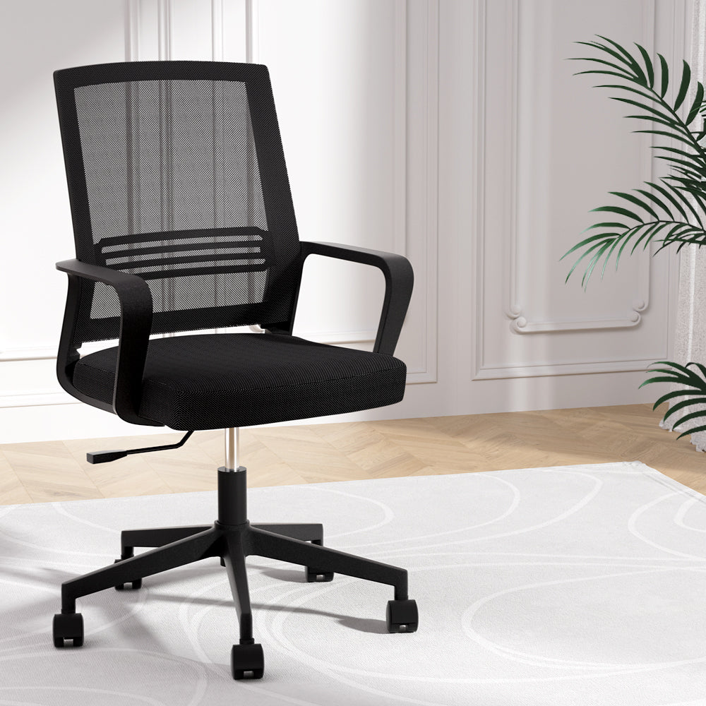 Artiss Mesh Office Chair Computer Gaming Desk Chairs Work Study Mid Back Black - Cosy Abode