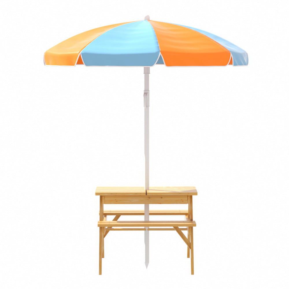 Keezi Kids Outdoor Table and Chairs Picnic Bench Umbrella Set Water Sand Pit Box - Cosy Abode
