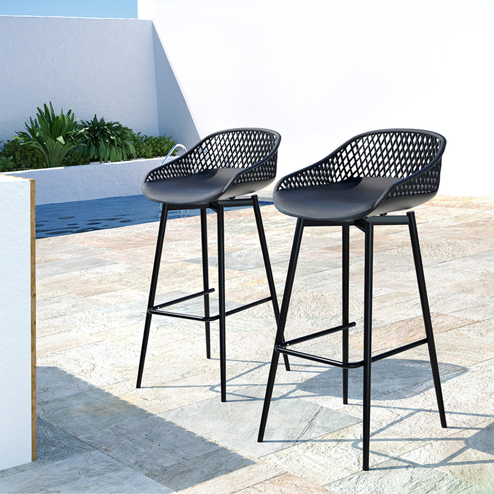 Gardeon 2PC Outdoor Bar Stools Plastic Metal Dining Chair Patio Furniture Garden - Cosy Abode