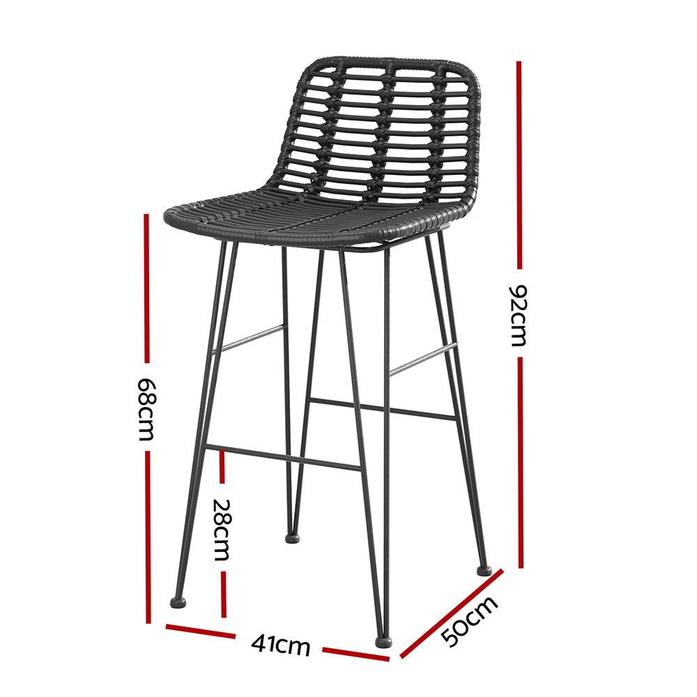 Gardeon 2 Piece Outdoor Bar Stools Wicker Dining Rattan Chair Black - Cosy Abode
