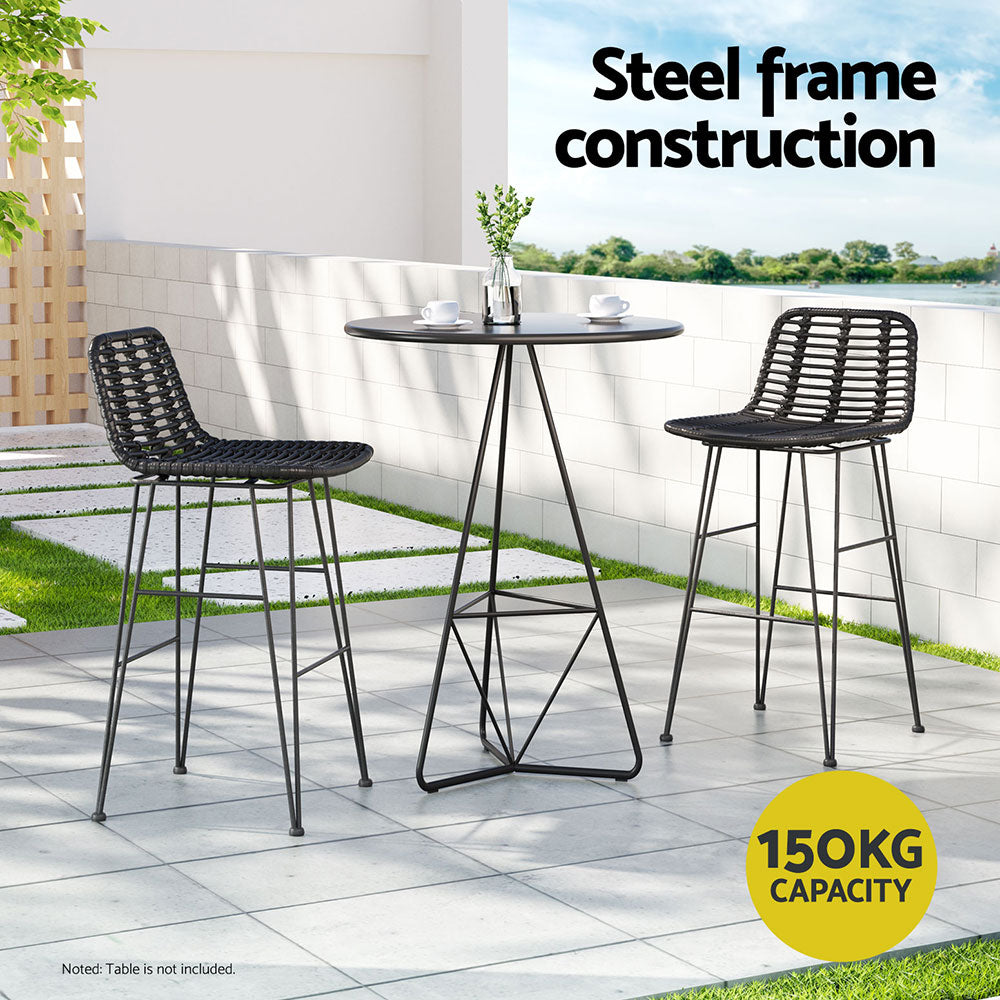 Gardeon 2 Piece Outdoor Bar Stools Wicker Dining Rattan Chair Black - Cosy Abode