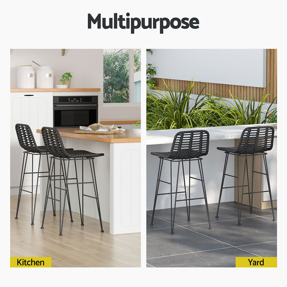 Gardeon 2 Piece Outdoor Bar Stools Wicker Dining Rattan Chair Black - Cosy Abode