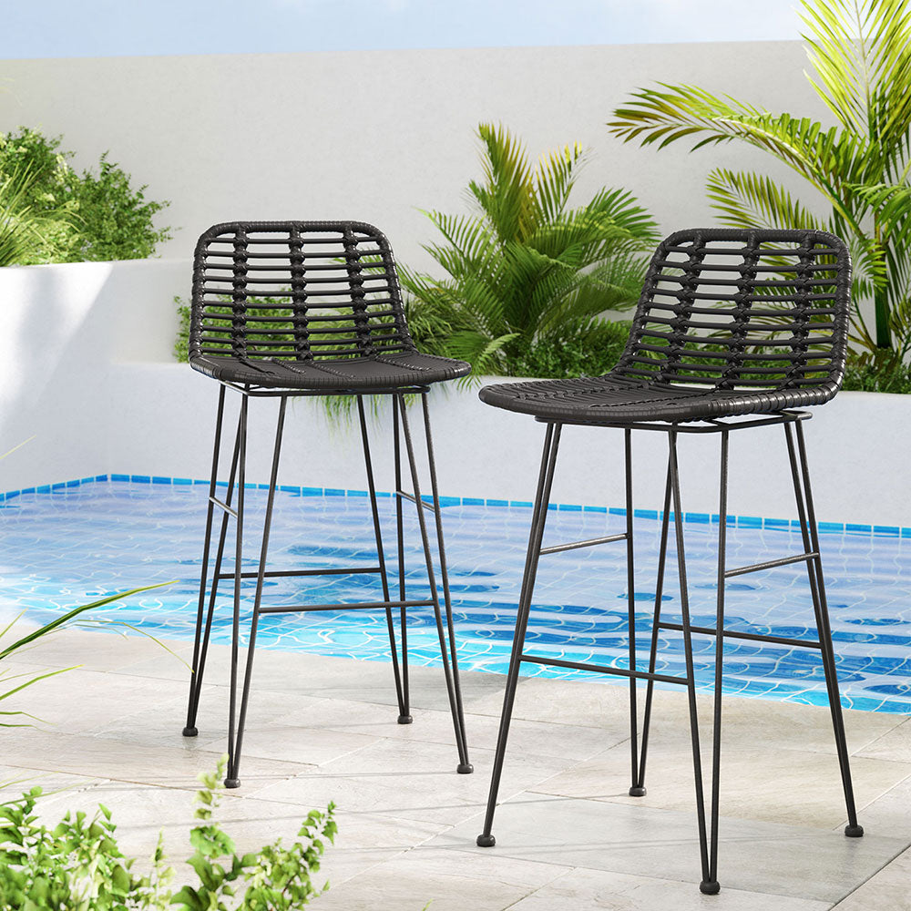 Gardeon 2 Piece Outdoor Bar Stools Wicker Dining Rattan Chair Black - Cosy Abode