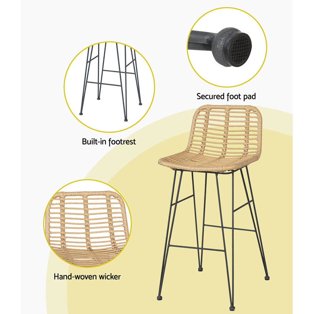 Gardeon 2 Piece Outdoor Bar Stools Wicker Dining Rattan Chair - Cosy Abode