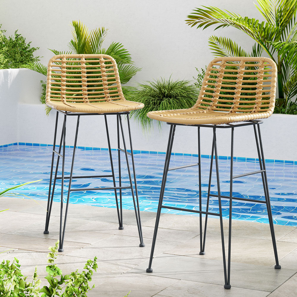 Gardeon 2 Piece Outdoor Bar Stools Wicker Dining Rattan Chair - Cosy Abode