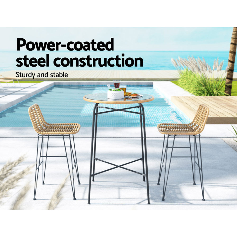 Gardeon 3-Piece Outdoor Bar Set Wicker Table Chairs Patio Bistro - Cosy Abode