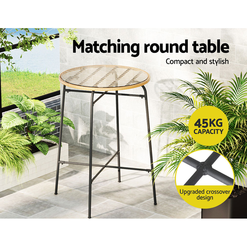 Gardeon 3-Piece Outdoor Bar Set Wicker Table Chairs Patio Bistro - Cosy Abode
