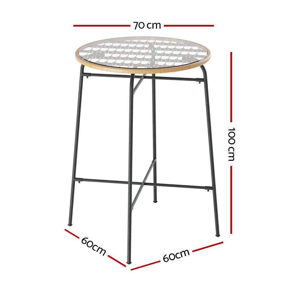 Gardeon Outdoor Bar Table Wicker Dining Bistro Patio Balcony Glass Table Steel - Cosy Abode