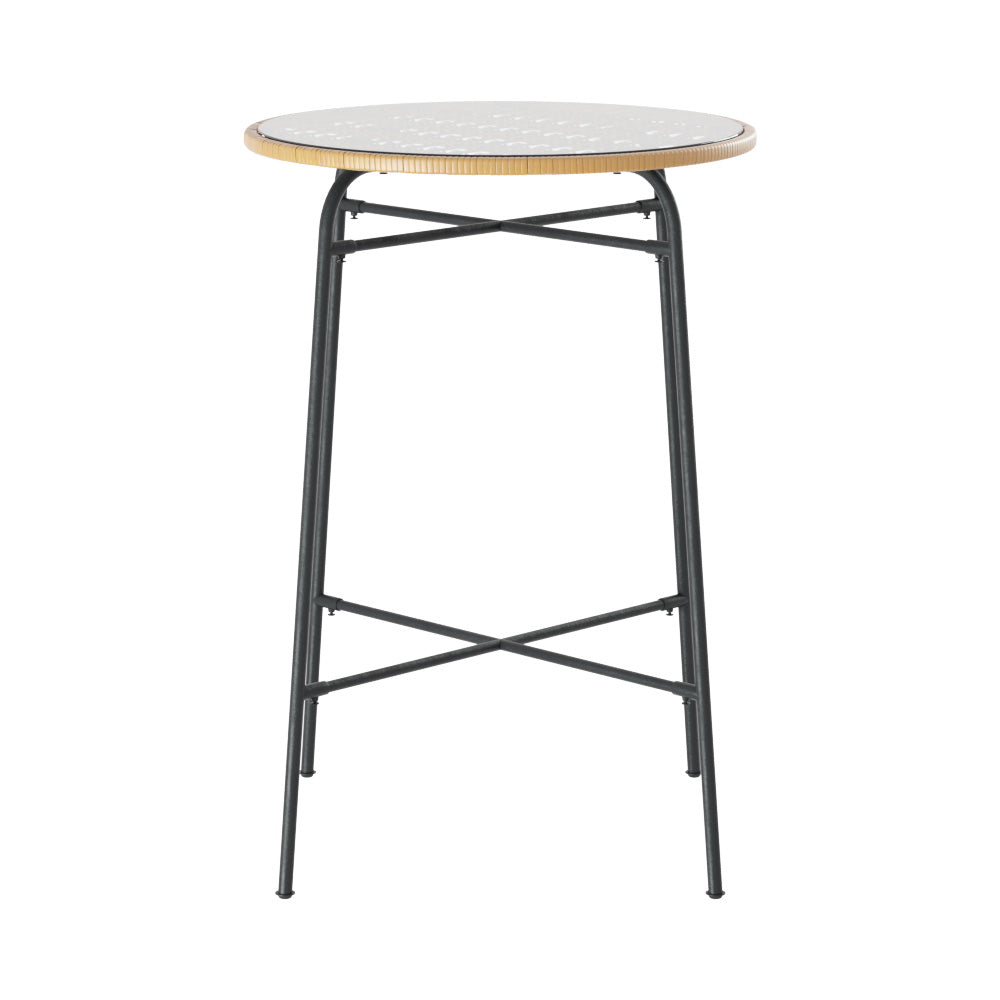 Gardeon Outdoor Bar Table Wicker Dining Bistro Patio Balcony Glass Table Steel - Cosy Abode