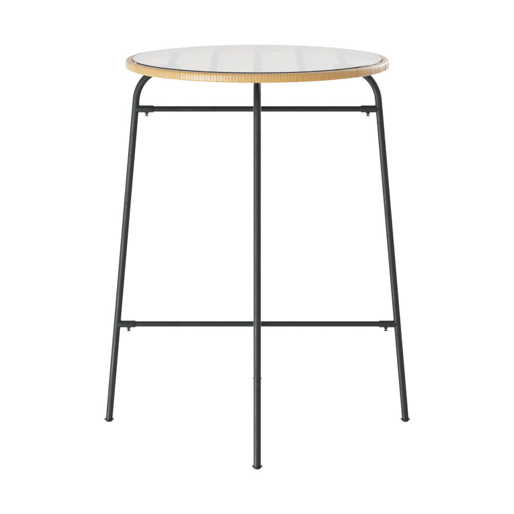 Gardeon Outdoor Bar Table Wicker Dining Bistro Patio Balcony Glass Table Steel - Cosy Abode
