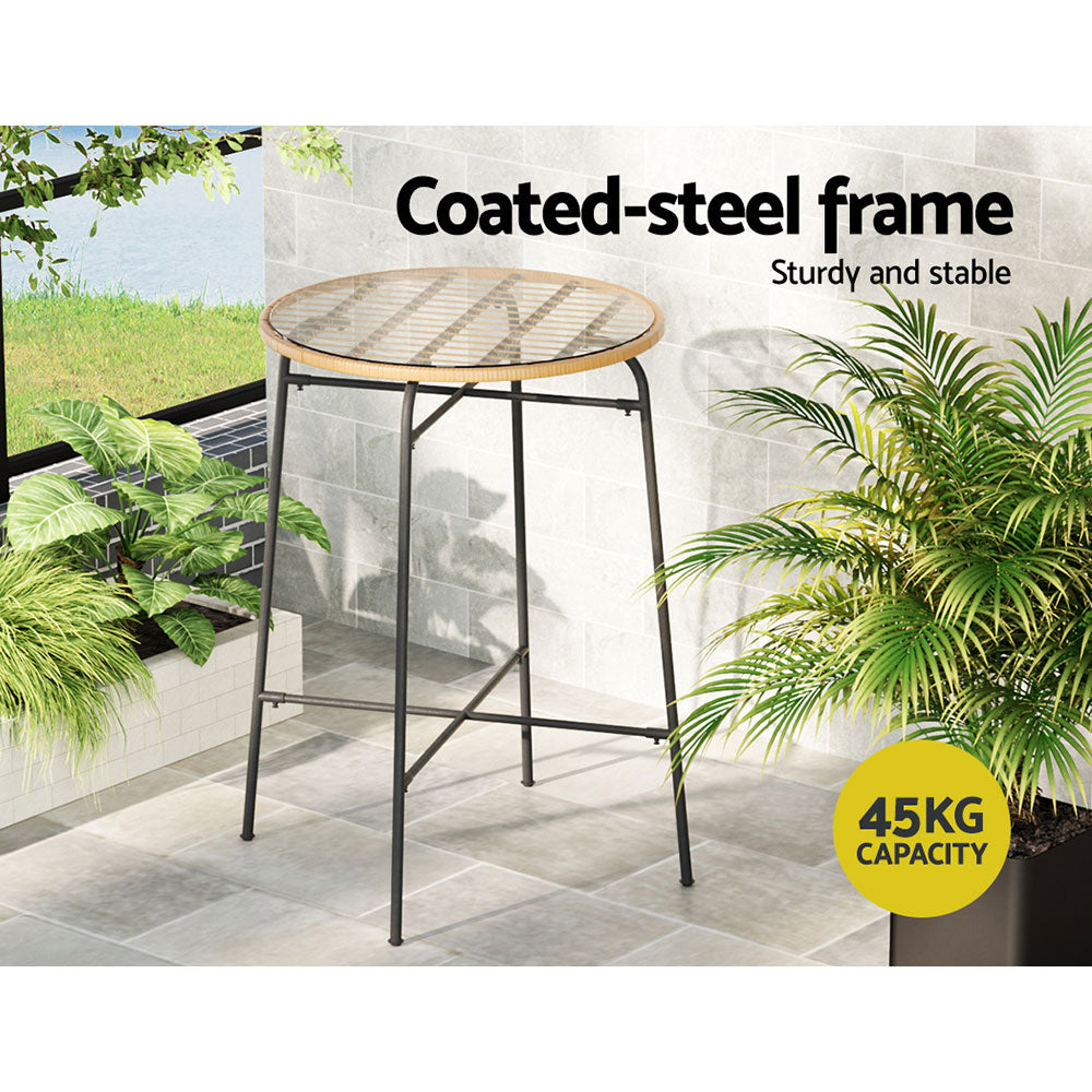 Gardeon Outdoor Bar Table Wicker Dining Bistro Patio Balcony Glass Table Steel - Cosy Abode