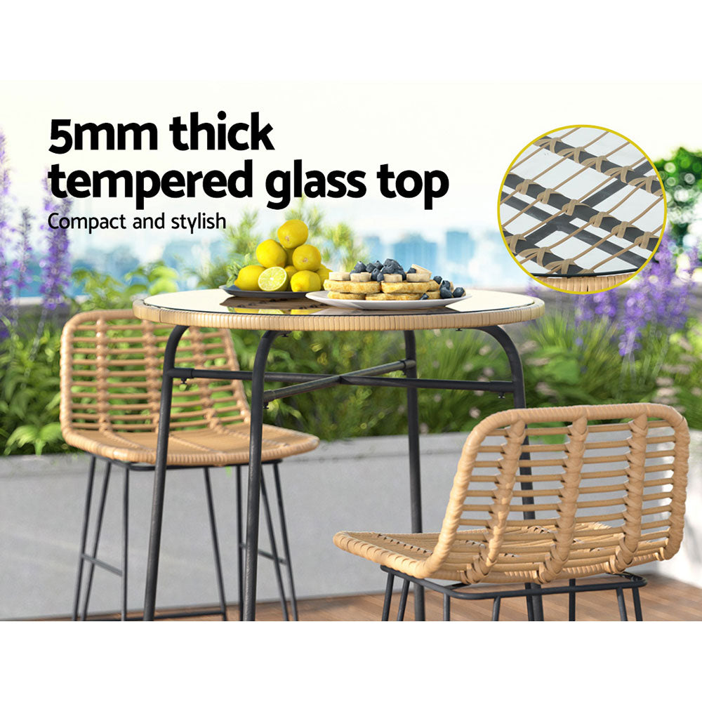 Gardeon Outdoor Bar Table Wicker Dining Bistro Patio Balcony Glass Table Steel - Cosy Abode