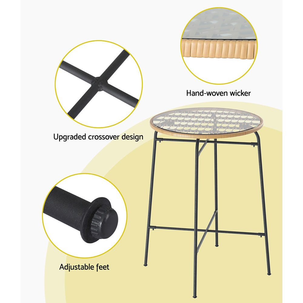 Gardeon Outdoor Bar Table Wicker Dining Bistro Patio Balcony Glass Table Steel - Cosy Abode